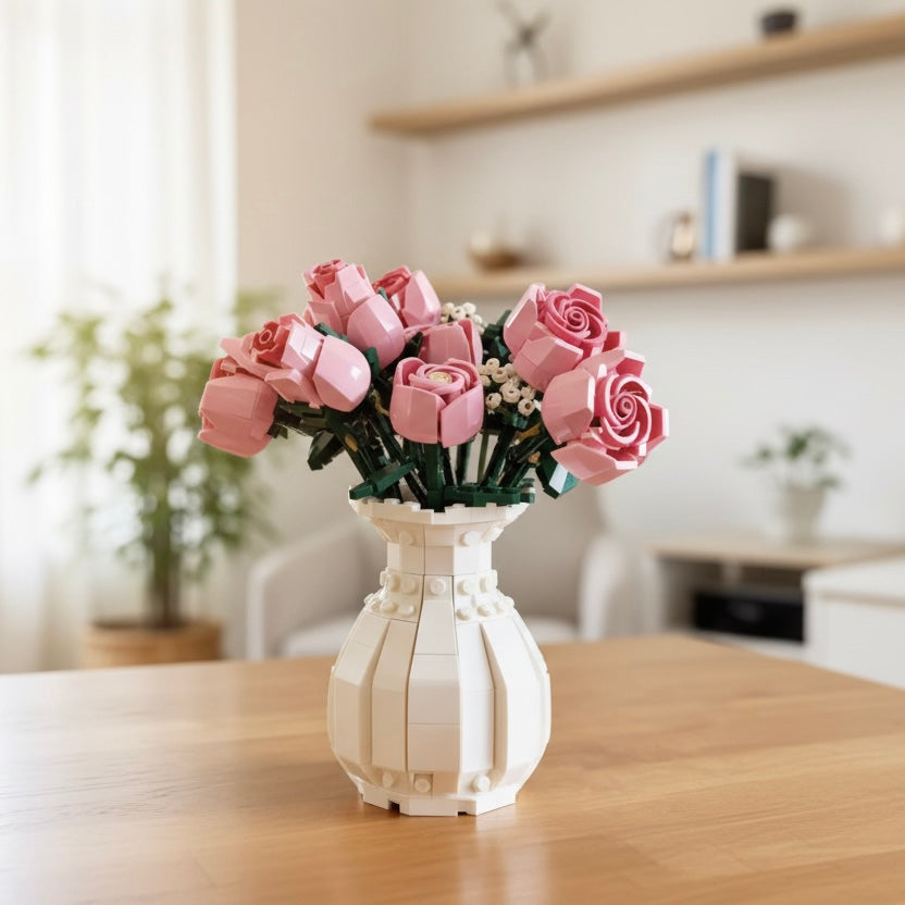 Love in Bricks Pink Bouquet Set - 789 Piece Building Kit